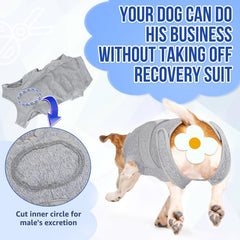 Lukovee dog recovery suit showing its adjustable waist strap.