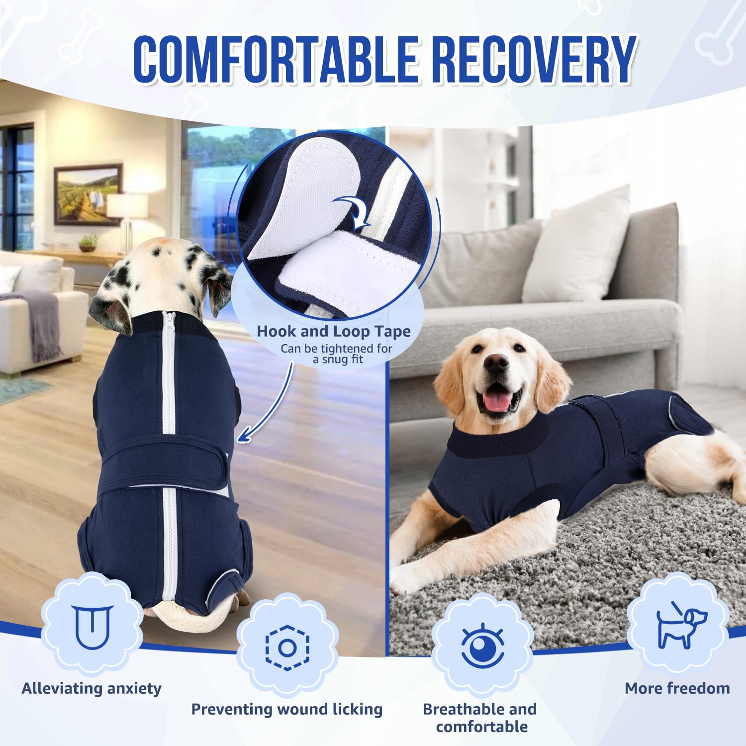 Lukovee dog recovery suit showing its adjustable waist strap.