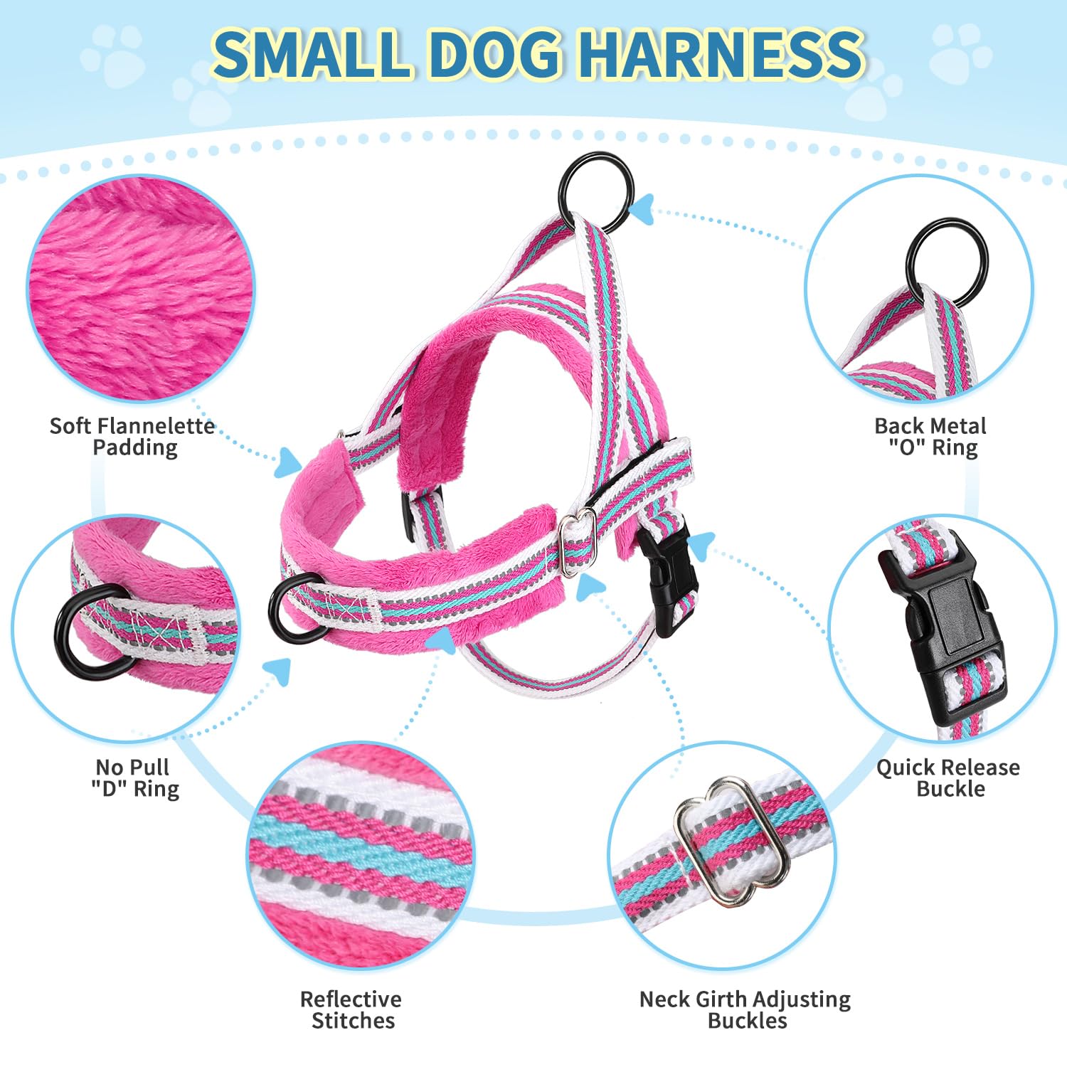 Lukovee small dog harness showing its adjustable neck and chest straps.