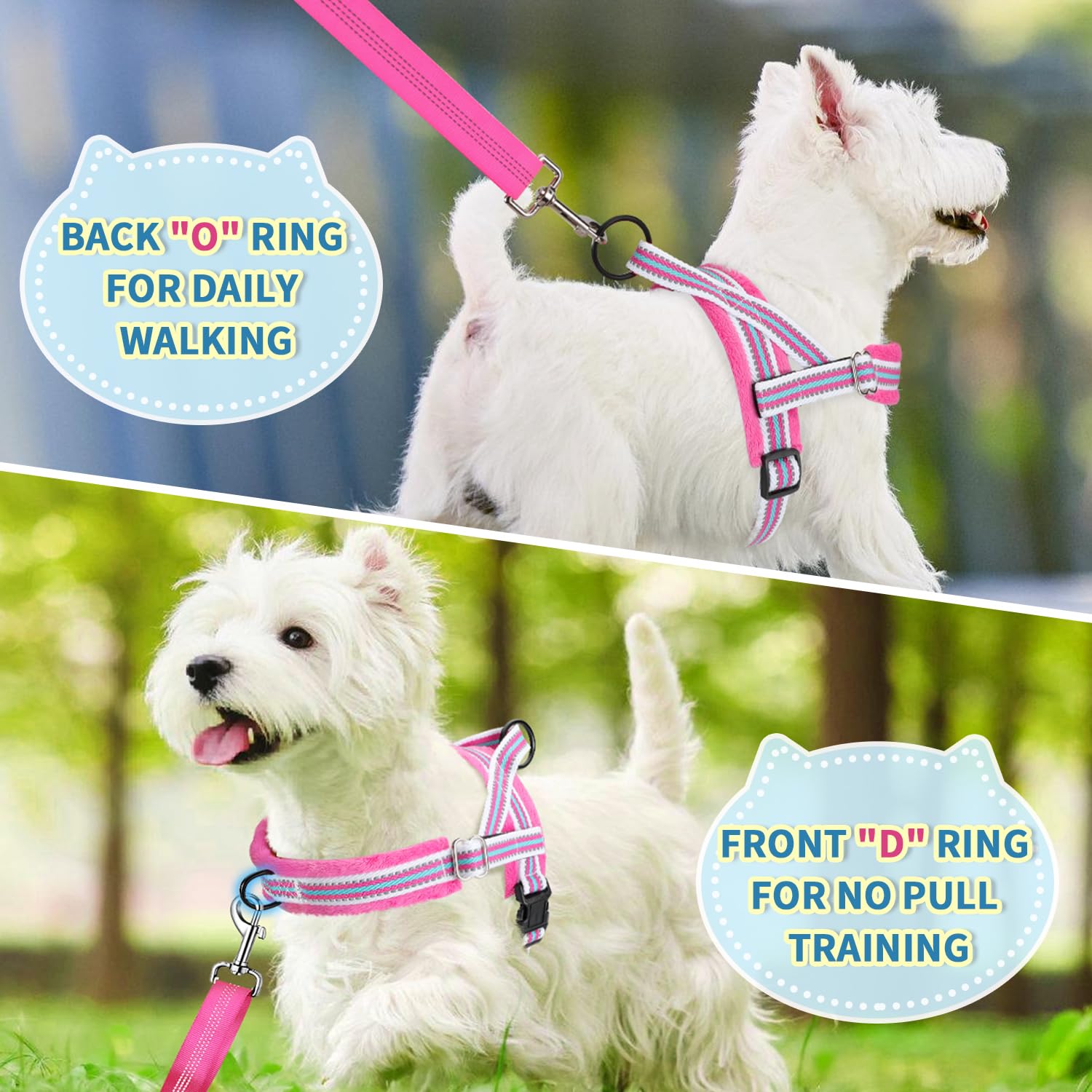 Lukovee small dog harness set showing reflective leash straps.