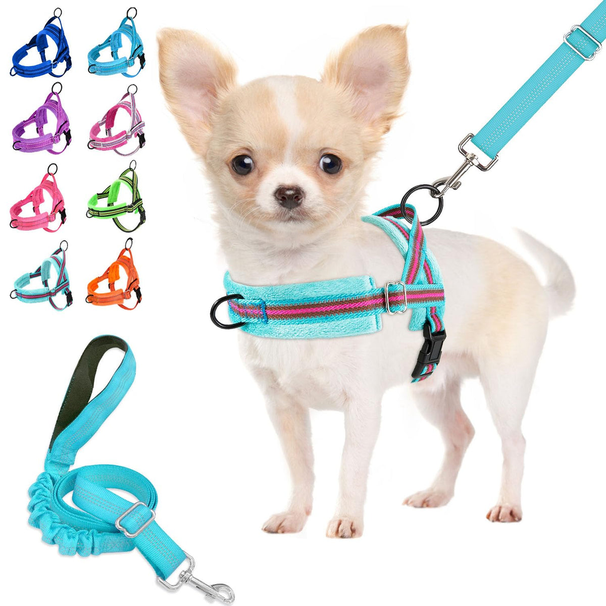 Lukovee small dog harness and leash set shown from the front.