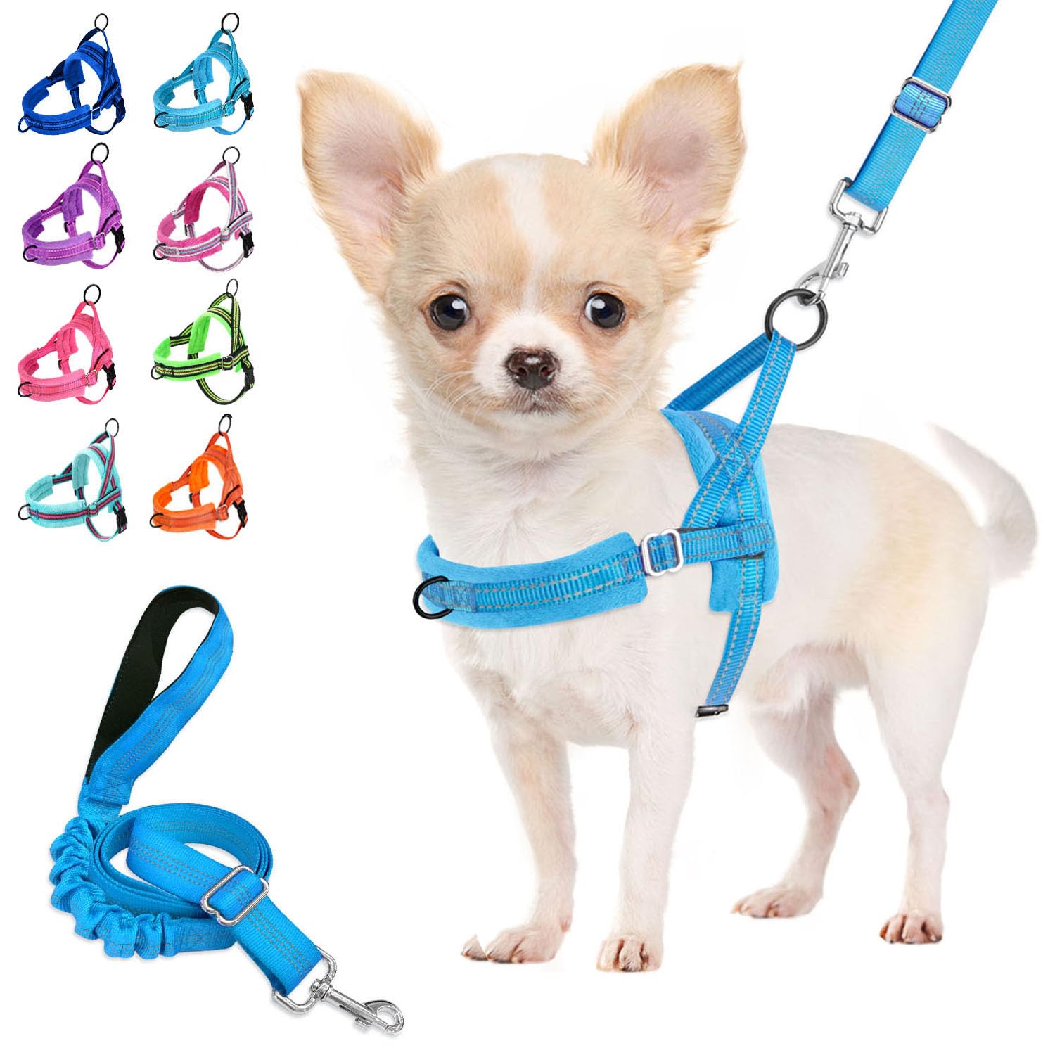Lukovee small dog harness and leash set shown from the front.