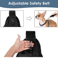 Lukovee Small Dog Sling Carrier safety hook and button closures shown in detail.
