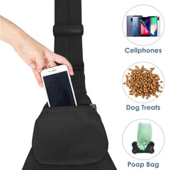 Lukovee Small Dog Sling Carrier front zipper pocket shown open.