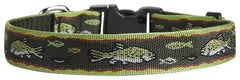 LupinePet Brook Trout dog collar close-up showing its woven pattern and hardware.