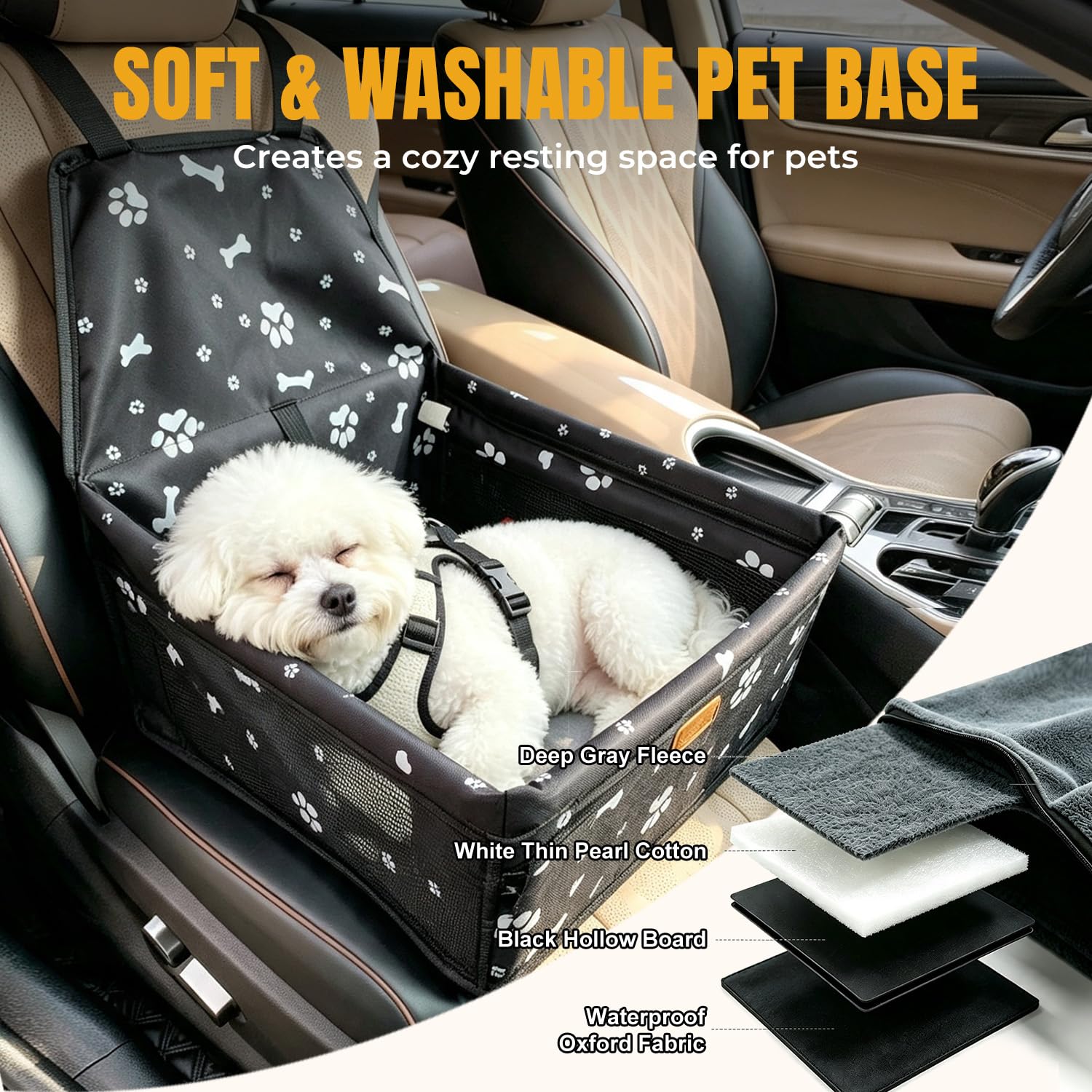 luvaevora Pet Dog Booster Seat showing the two sides of its bottom cushion.
