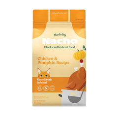 Made by Nacho dry cat kibble bag shown from the front.