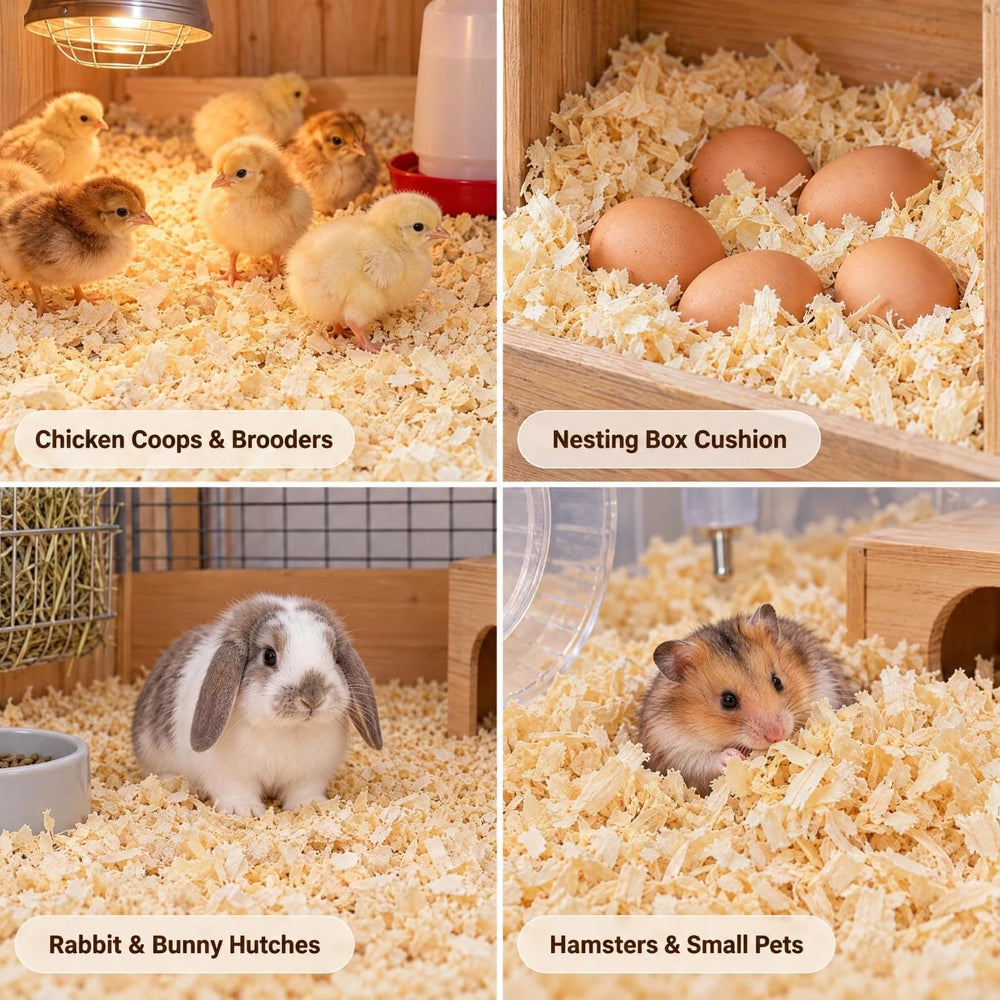 MAIDIWUDI Radiata pine shavings bedding arranged in a poultry brooder.