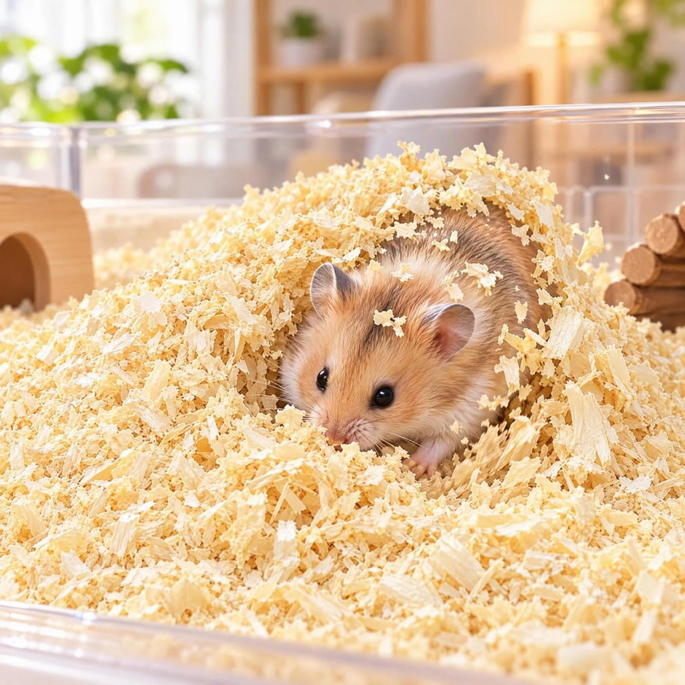 MAIDIWUDI Radiata pine shavings bedding covering the floor of a chicken run.