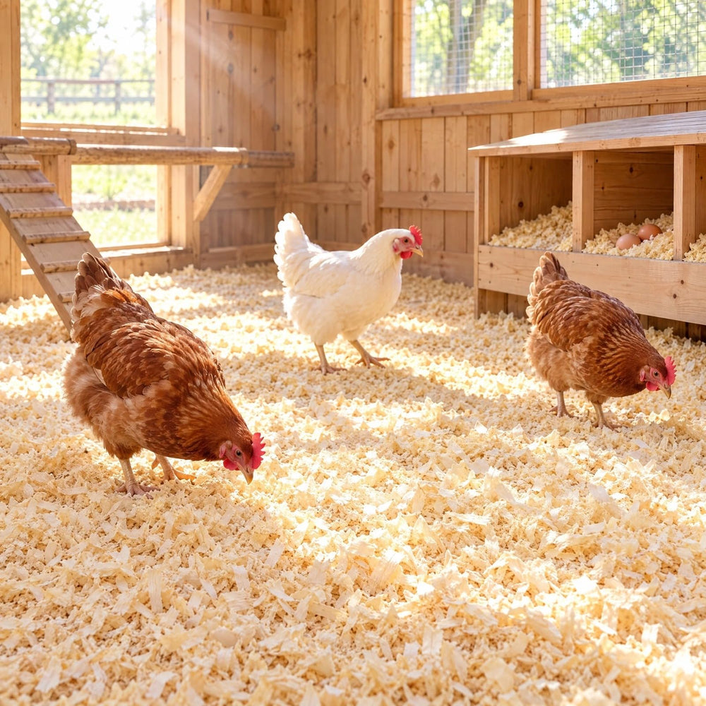 MAIDIWUDI Radiata pine shavings bedding used in a rabbit habitat.