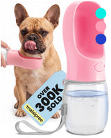 MalsiPree dog water bottle shown from the front in pink.