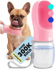 MalsiPree dog water bottle shown from the front in pink.