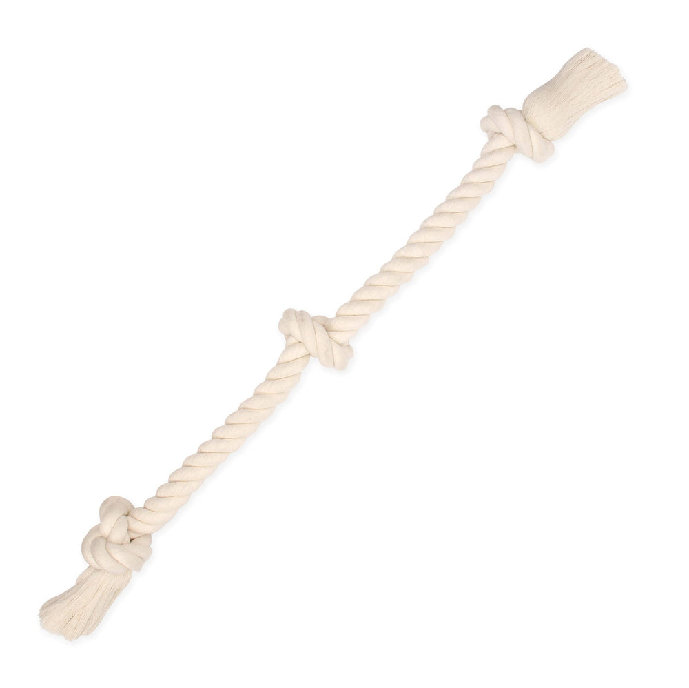 Mammoth Flossy Chews rope tug shown from the front with its three knots.