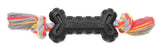 Mammoth Pet Products TireBiterII e large bone-shaped rubber toy with its rope, shown from the front.