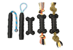 Mammoth Pet Products TireBiterII e being used for an interactive tug game with a dog.