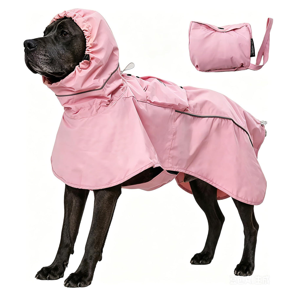 MAMORE dog raincoat shown from the front in pink.