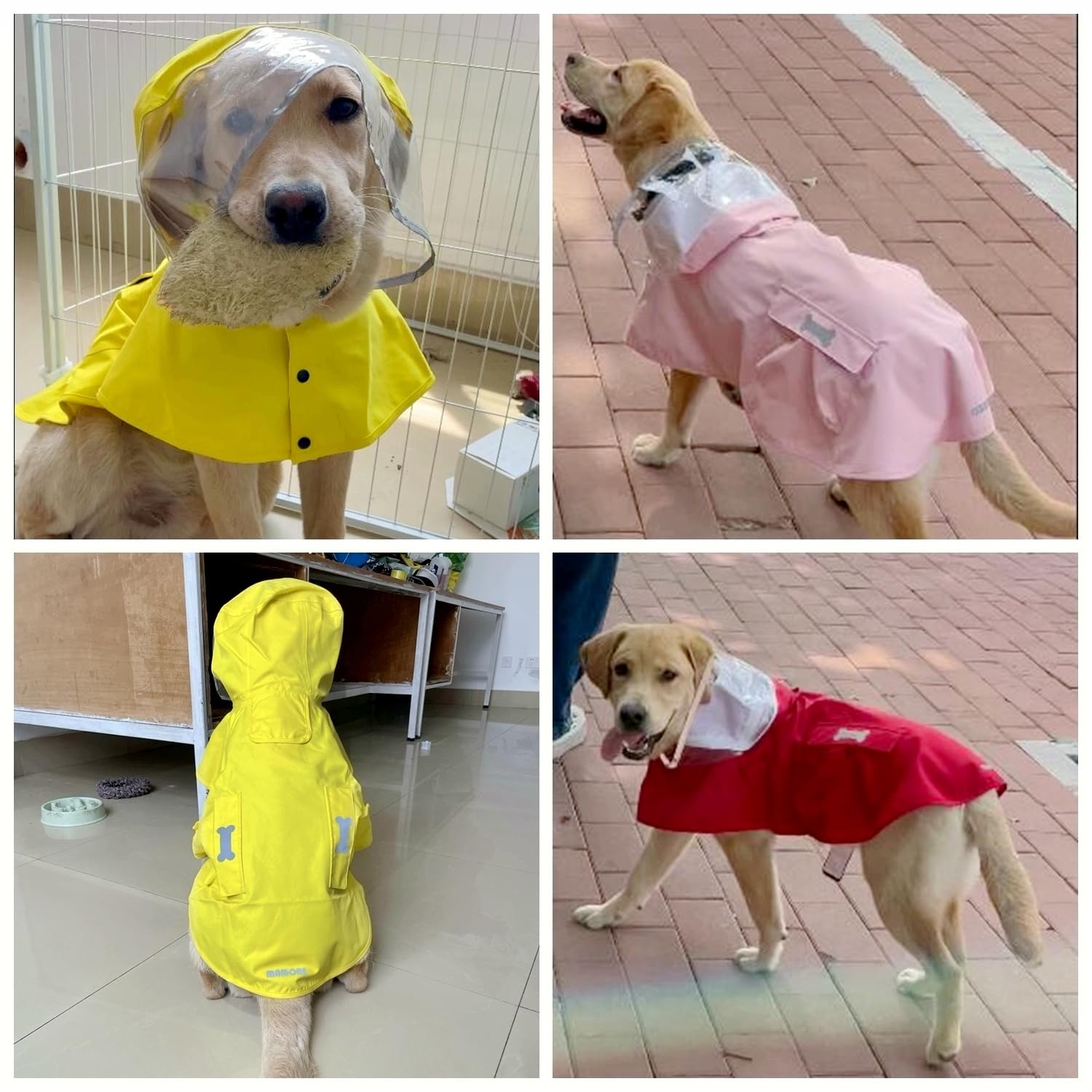 MAMORE Dog Raincoat built-in leash opening shown at the neck.