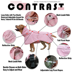 MAMORE dog raincoat reflective strips shown on the back and neck.