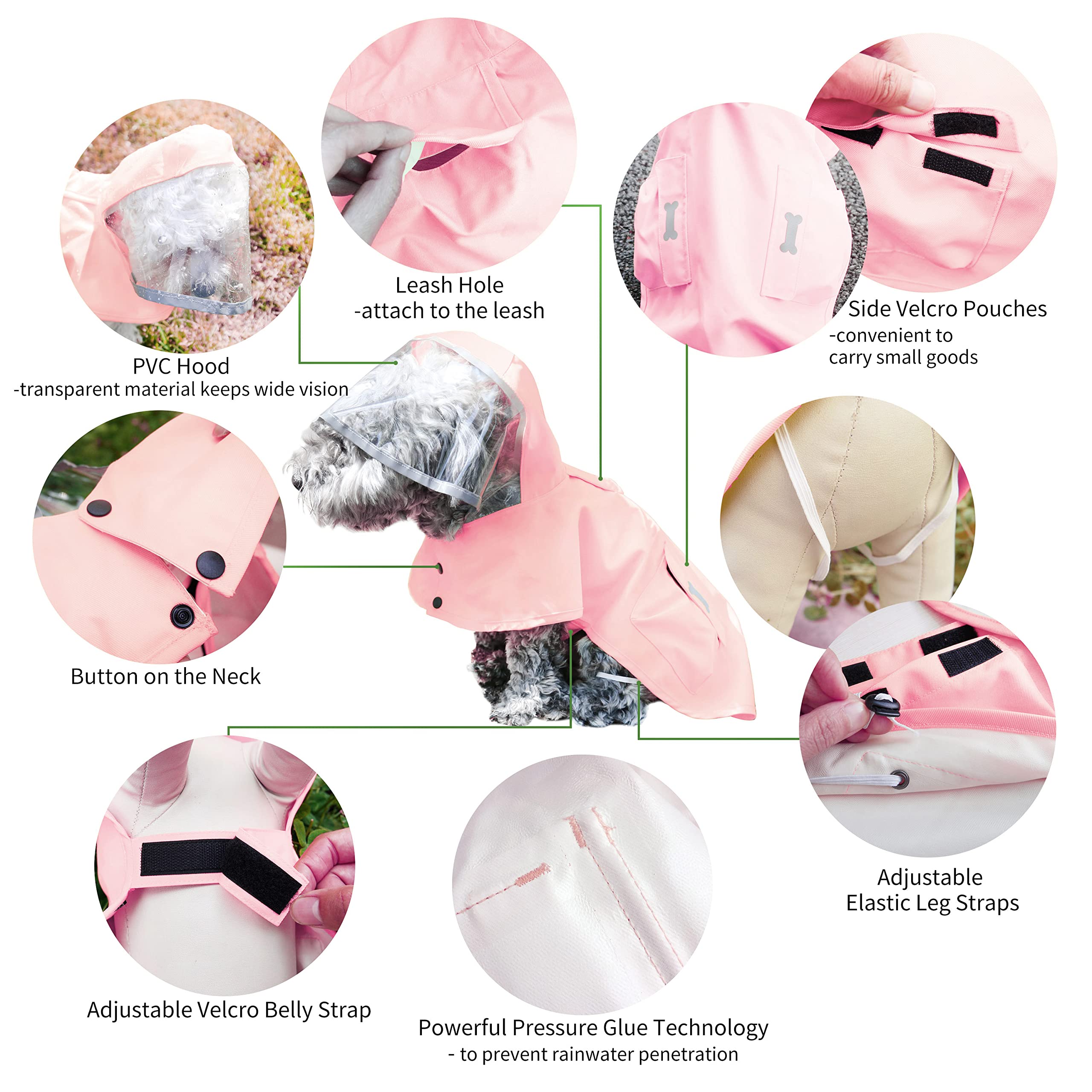 MAMORE Dog Raincoat Velcro belly strap shown open.