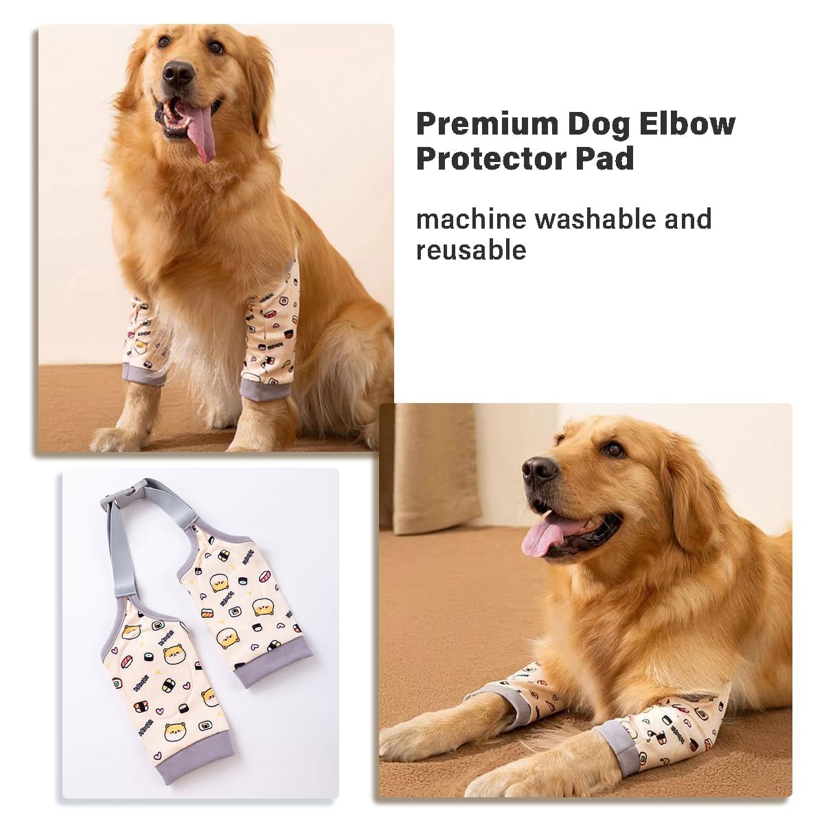 MANON ROSA Dog Elbow Pads detail showing the adjustable strap and plastic buckle.