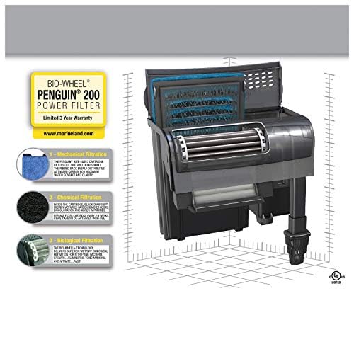 MarineLand Penguin power aquarium filter shown with its compatible cartridge feature.