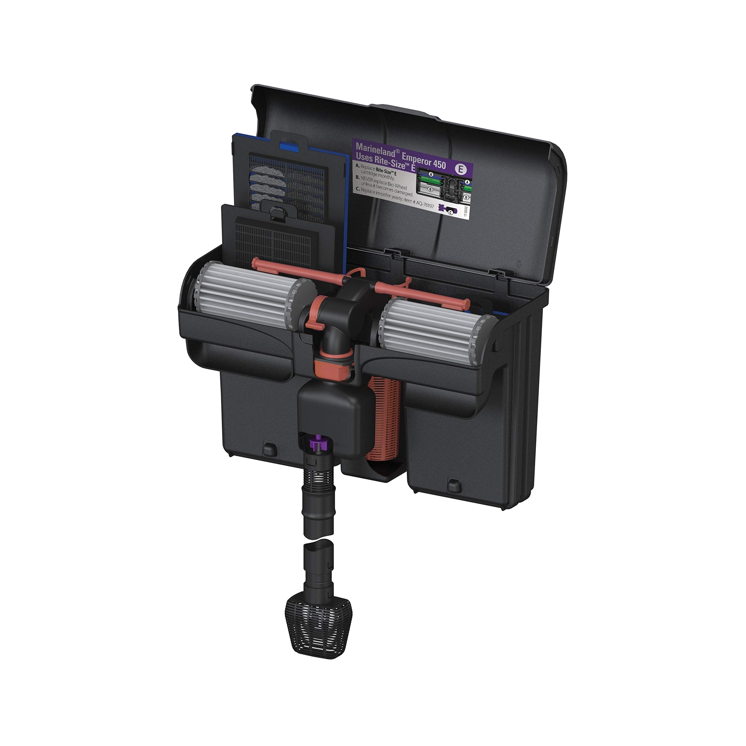 Marineland Penguin PRO 450 power filter shown operating on an aquarium.