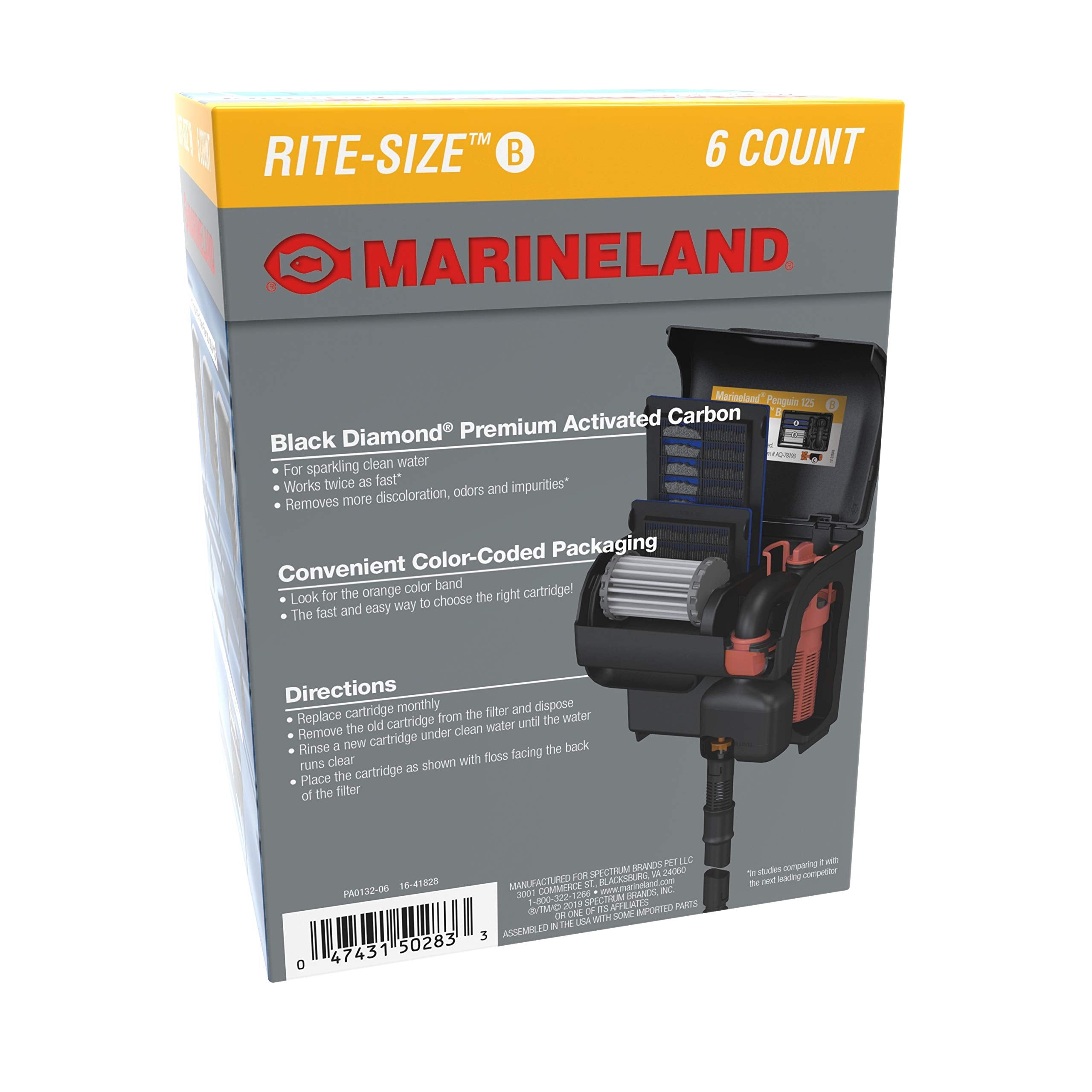 MarineLand Rite-Size B Bio-Wheel Penguin filter cartridge six-count pack.