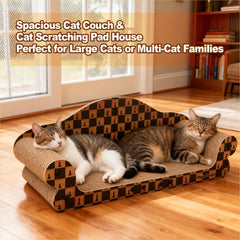 Markarbarka cat scratcher bed featuring its chess pattern and classic wooden texture design.