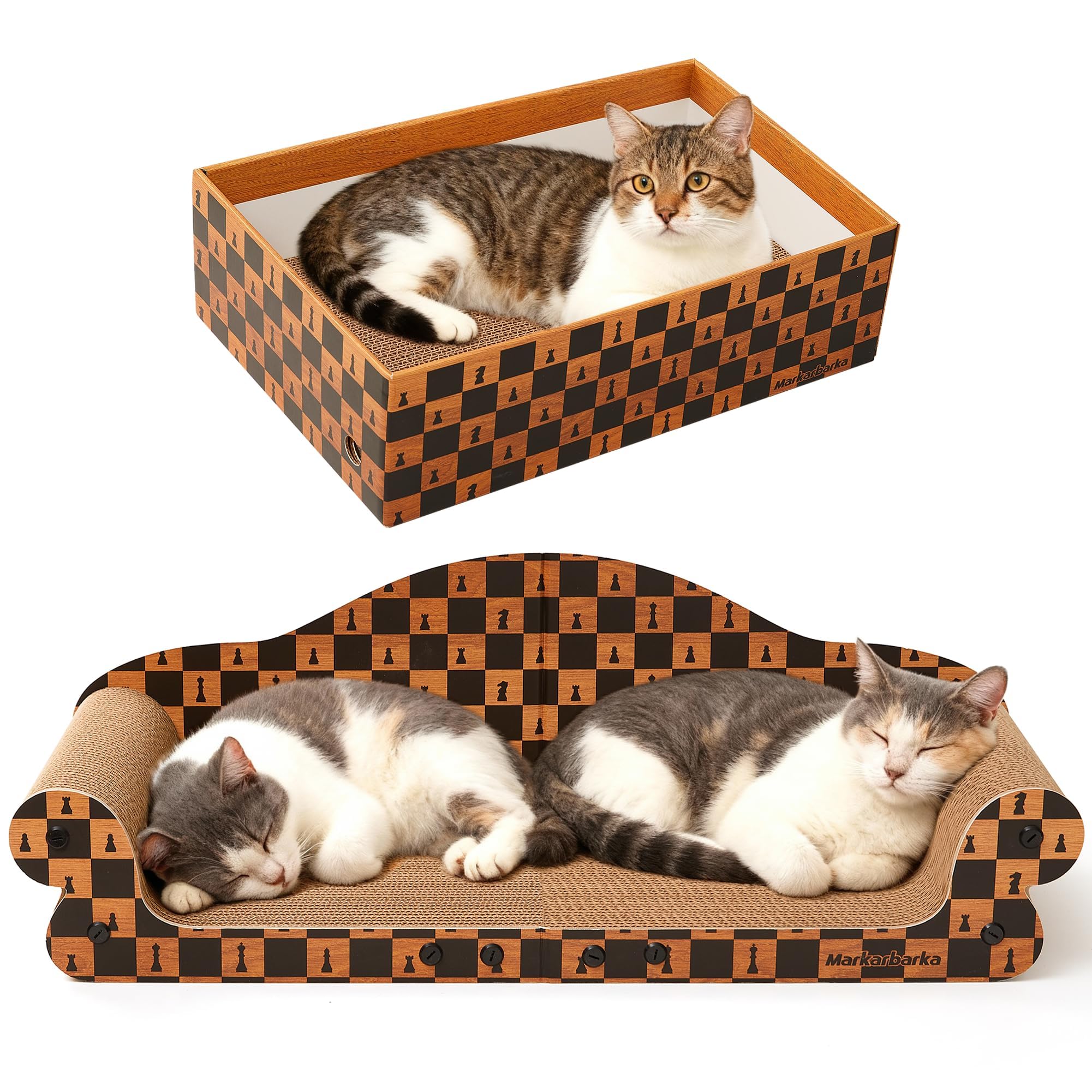 Markarbarka cat scratcher bed shown in an indoor home setting.