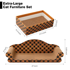 Markarbarka cat scratcher bed viewed from the side to show its horizontal couch profile.