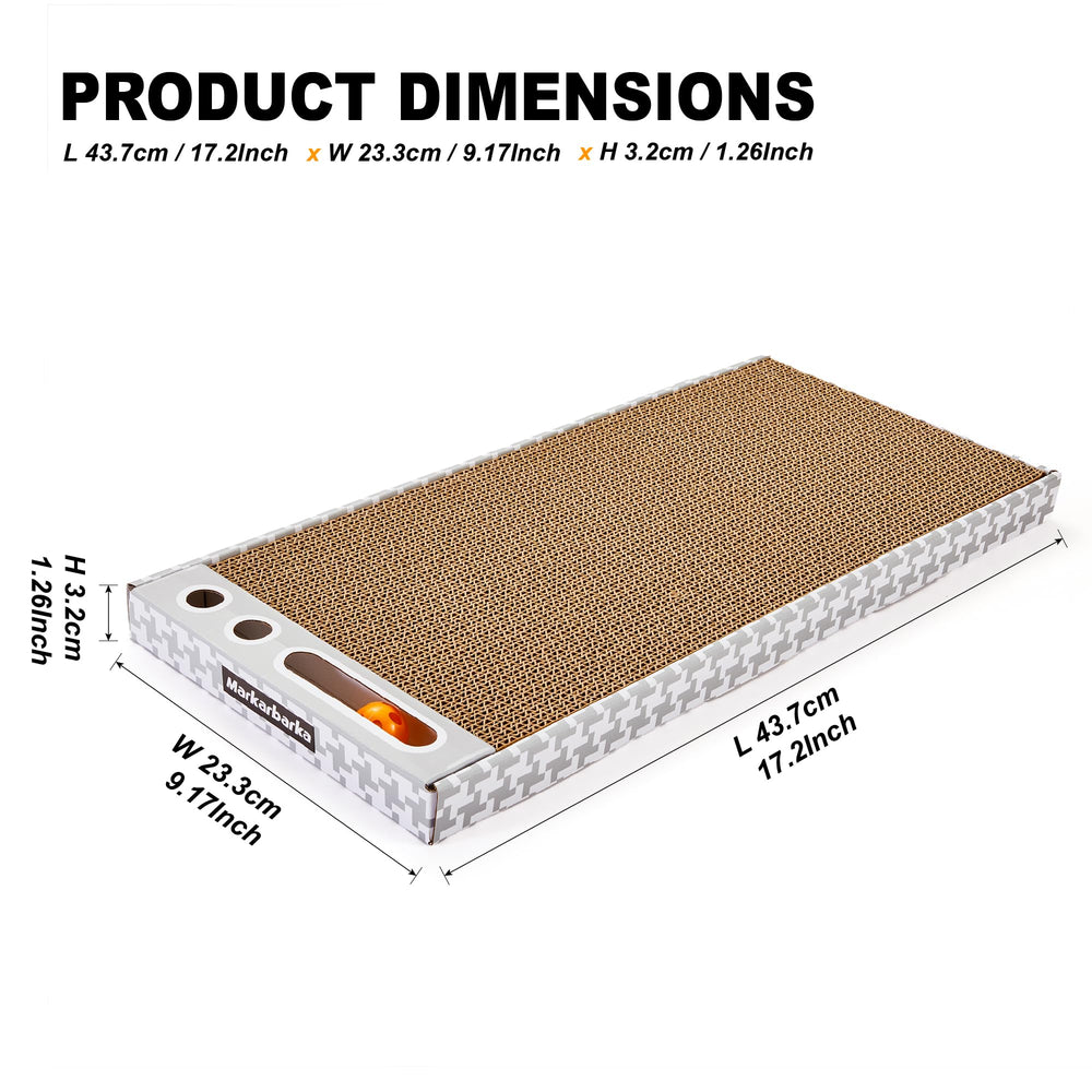 Markarbarka cat scratching board shown with its reversible scratching surface.