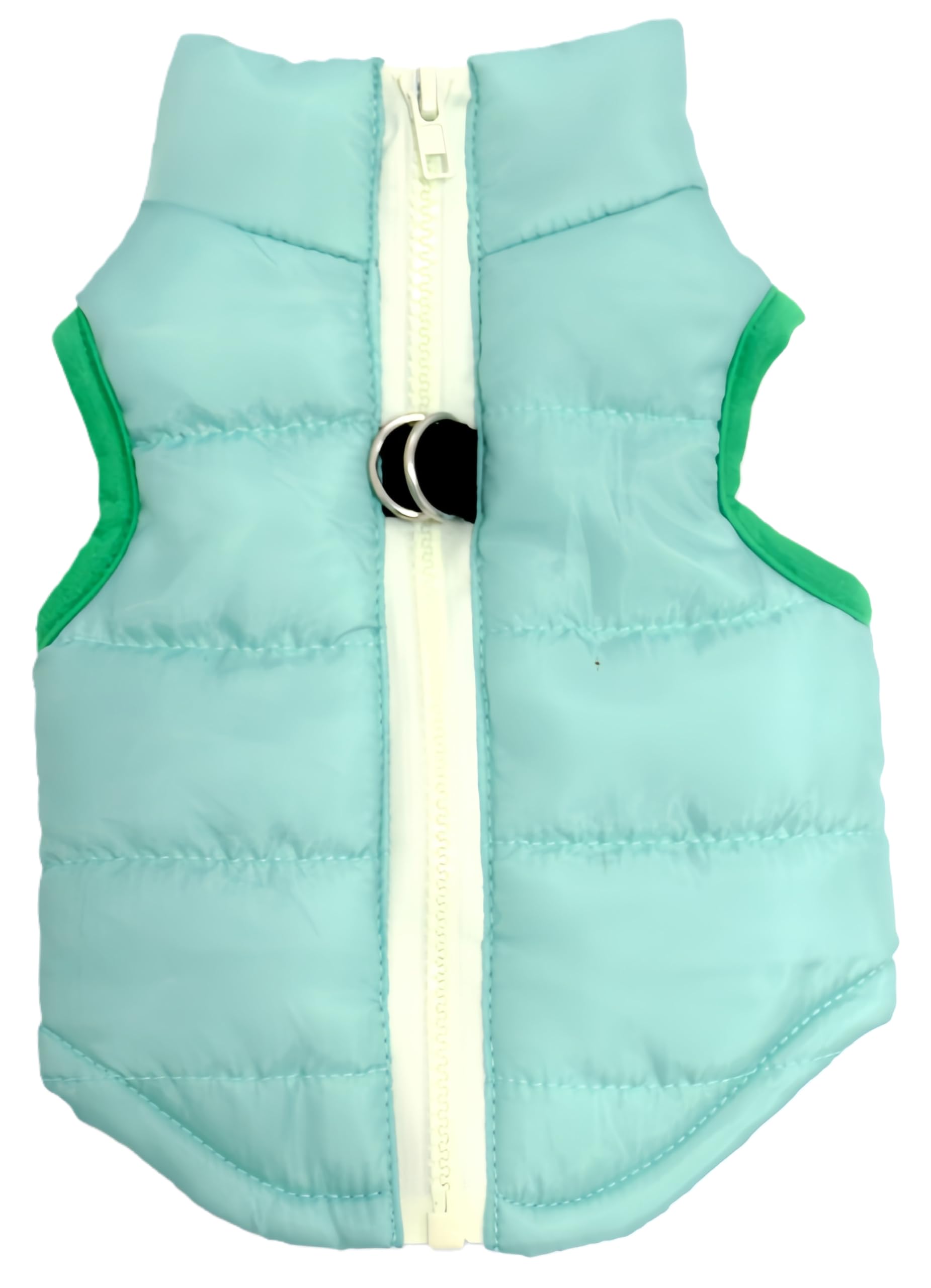 MaruPet winter dog vest shown from the front in X-Green.