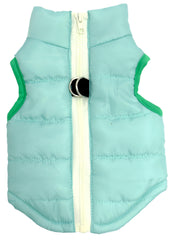 MaruPet winter dog vest shown from the front in X-Green.