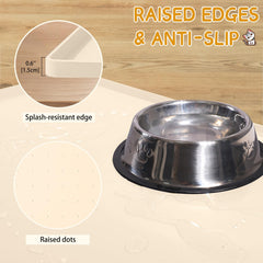 MateeyLife silicone pet feeding mat placed beneath pet food and water bowls.