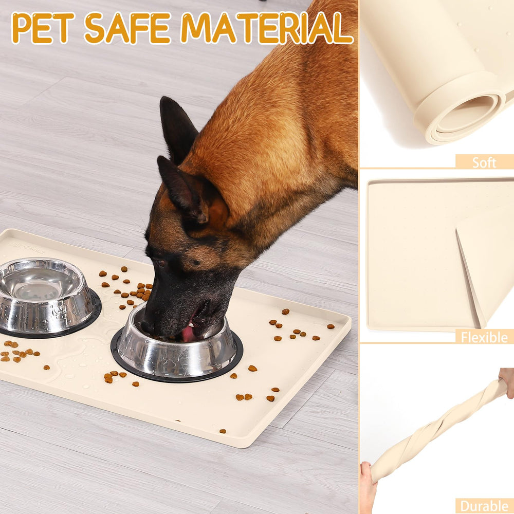 MateeyLife silicone pet feeding mat being rinsed for cleanup.