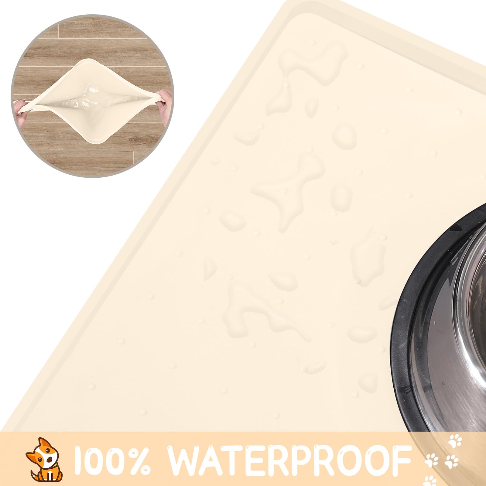 MateeyLife silicone pet feeding mat rolled up for carrying.