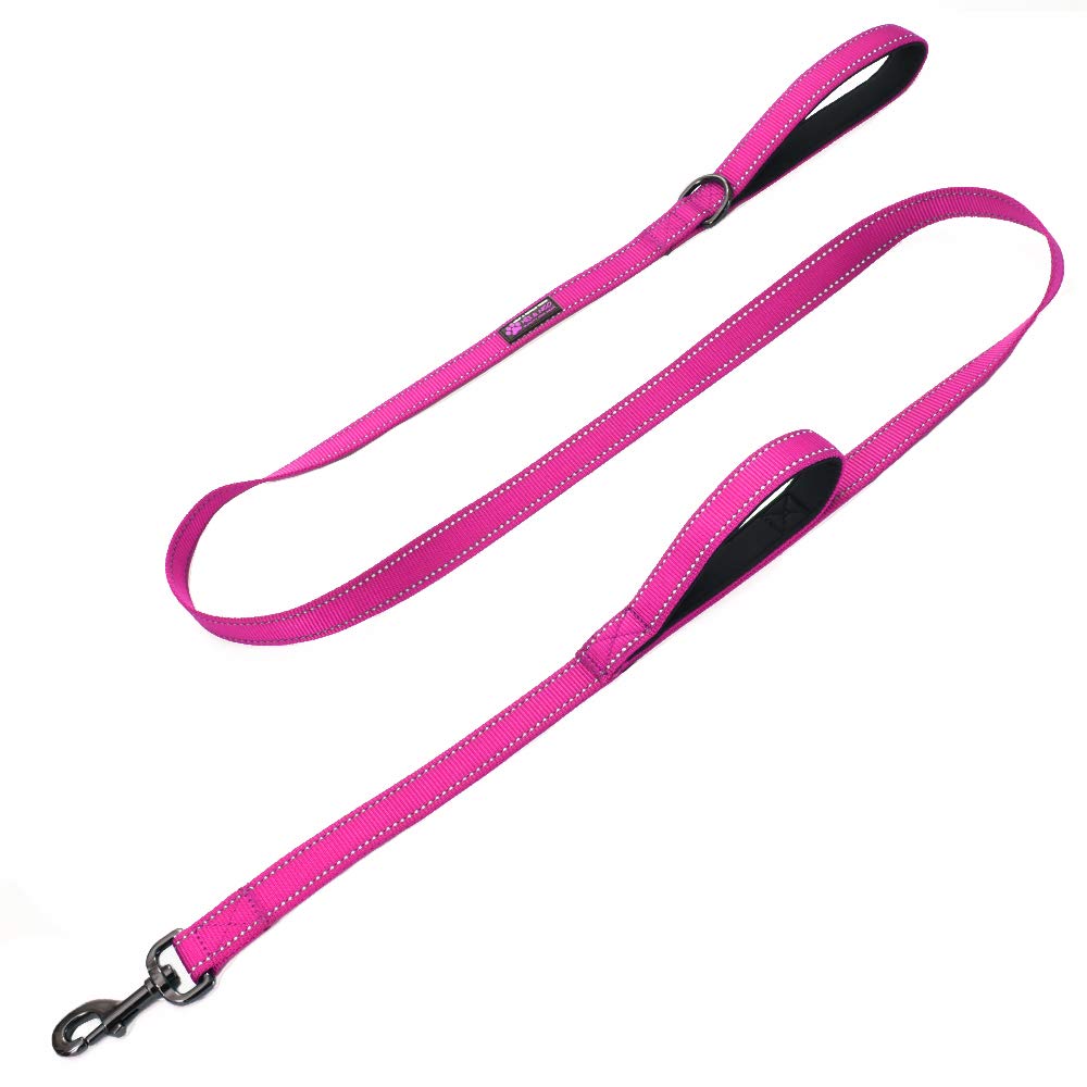 Max and Neo Double Handle Traffic Dog Leash shown from the front in pink.