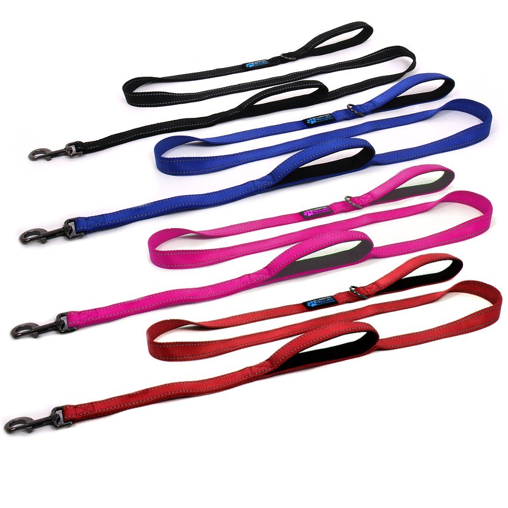 Max and Neo Double Handle Traffic Dog Leash with a close view of its neoprene handle.