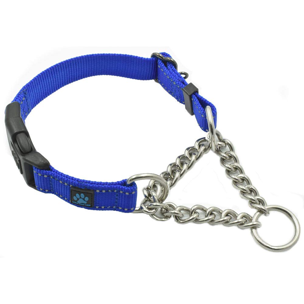 Max and Neo martingale collar shown from the front in blue.