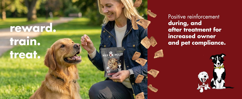 Max & Molly beef liver dog treats shown with beef liver as the ingredient focus.