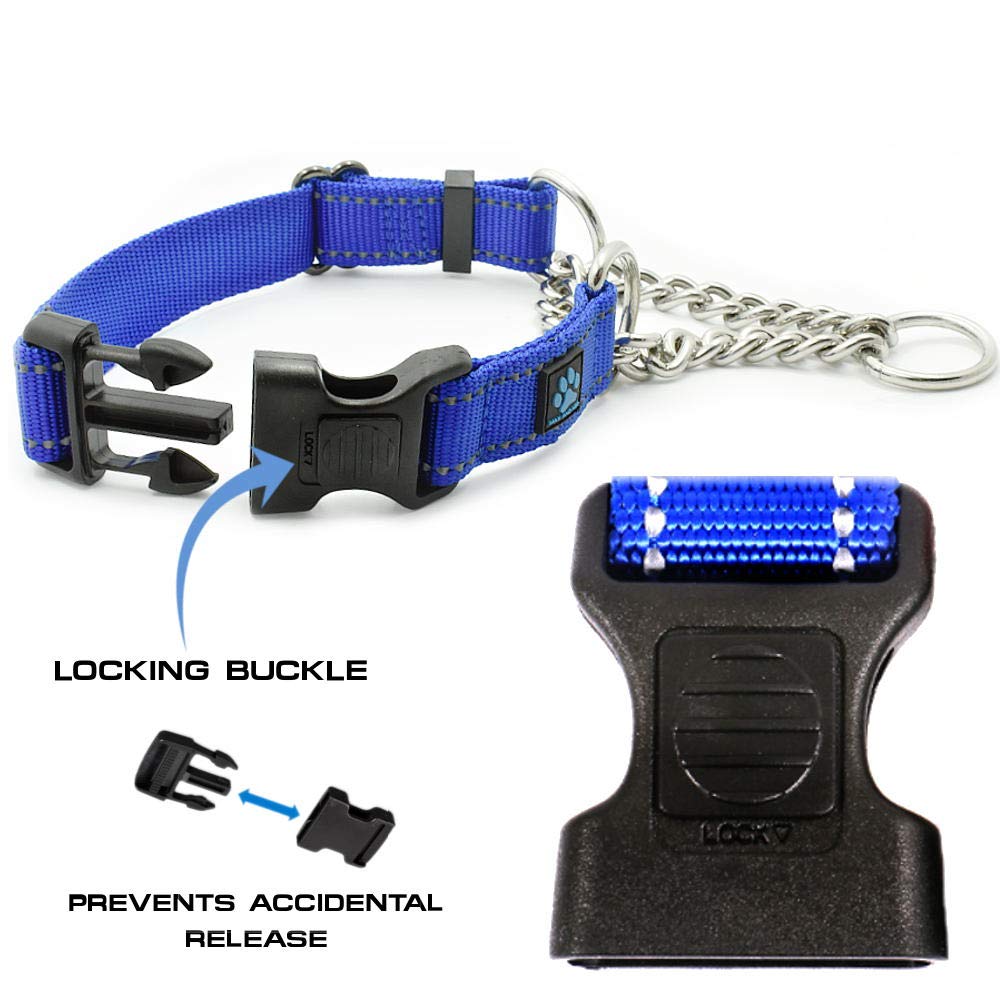 Max and Neo Stainless Steel Chain Martingale Collar with focus on its chain.