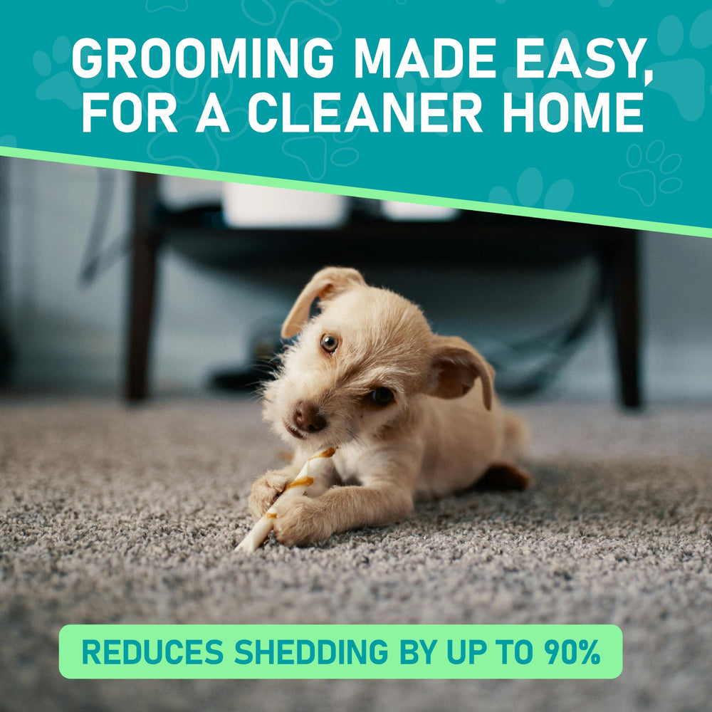 Maxpower Planet grooming rake being used on a long-coated pet.