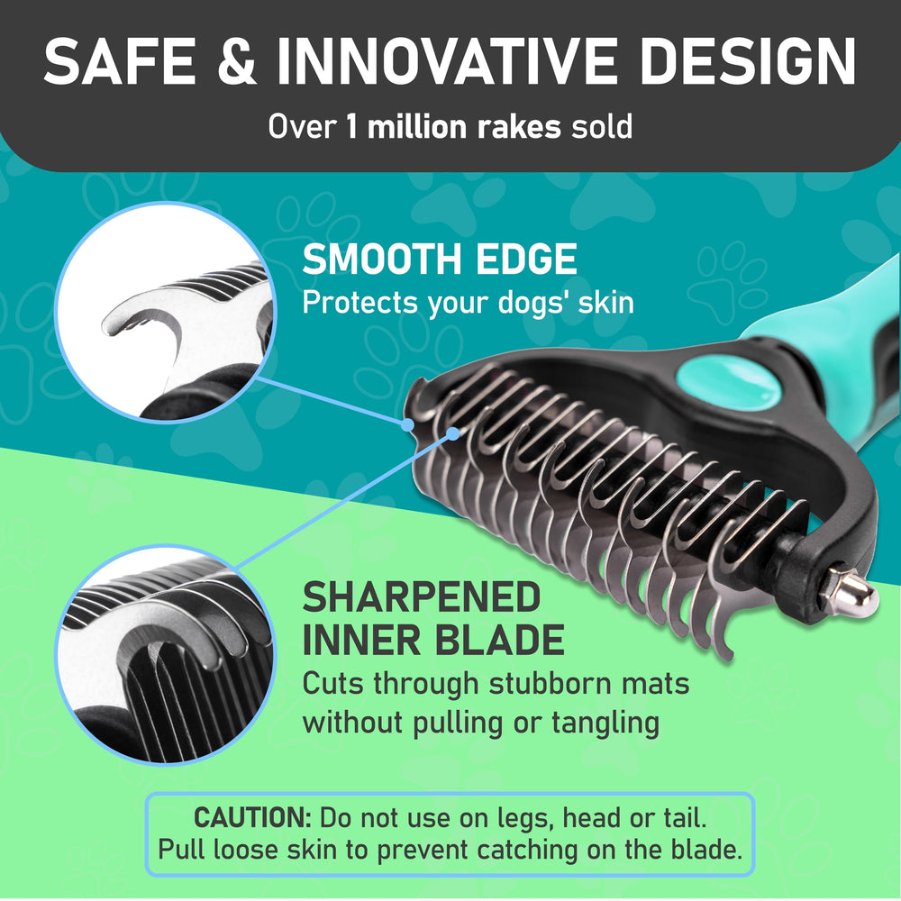 Maxpower Planet grooming rake shown working through a coat mat.