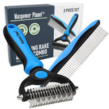 Maxpower Planet Pet Pro grooming rake and gloves shown together as a grooming set.