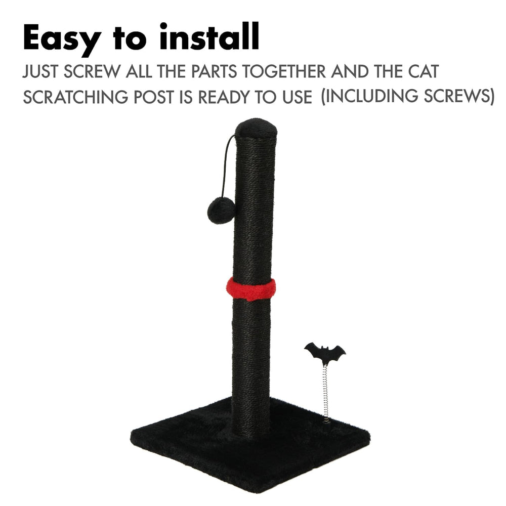 MECOOL cat scratching post shown with an indoor cat using the vertical scratcher.