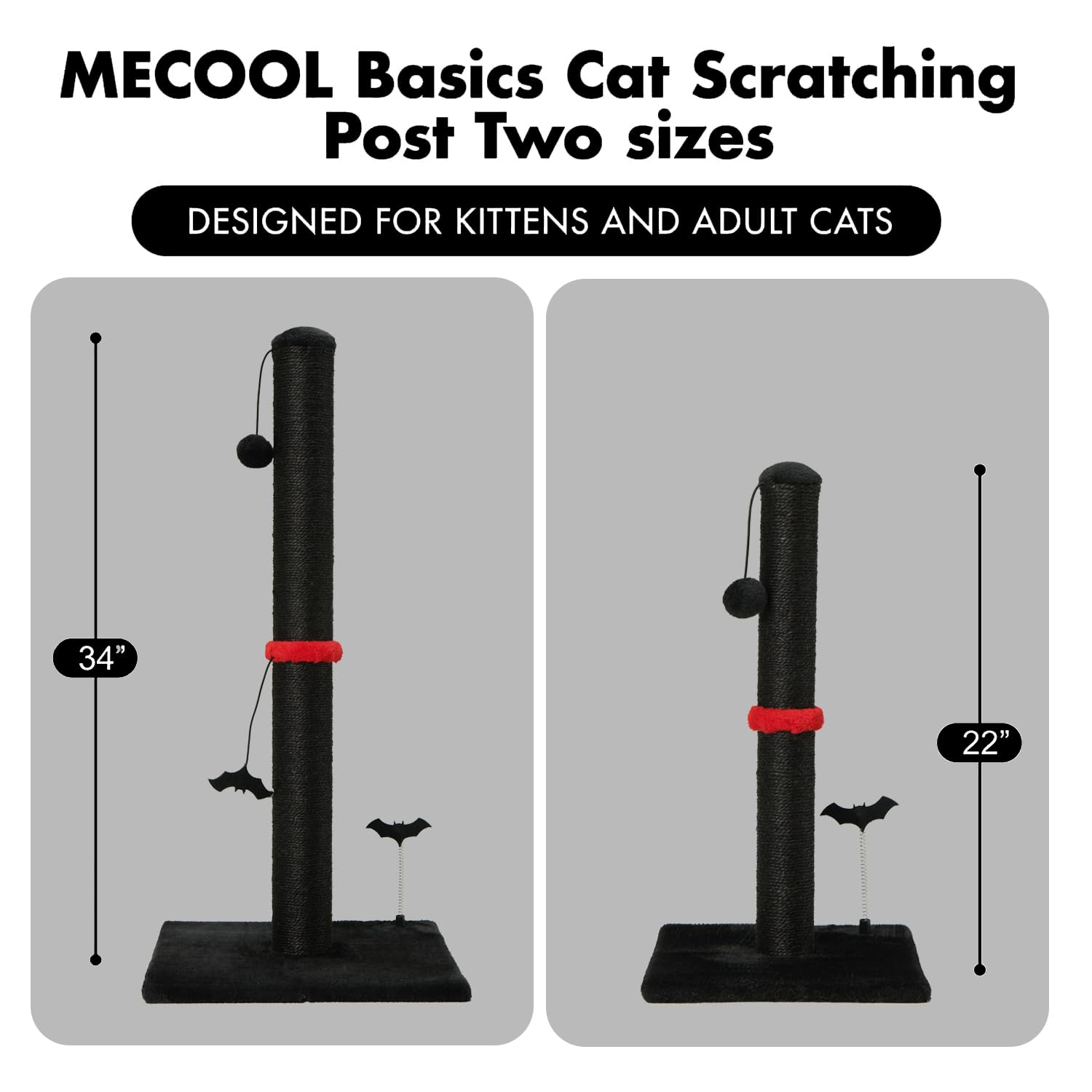 MECOOL cat scratching post detail showing its carpet-covered top.