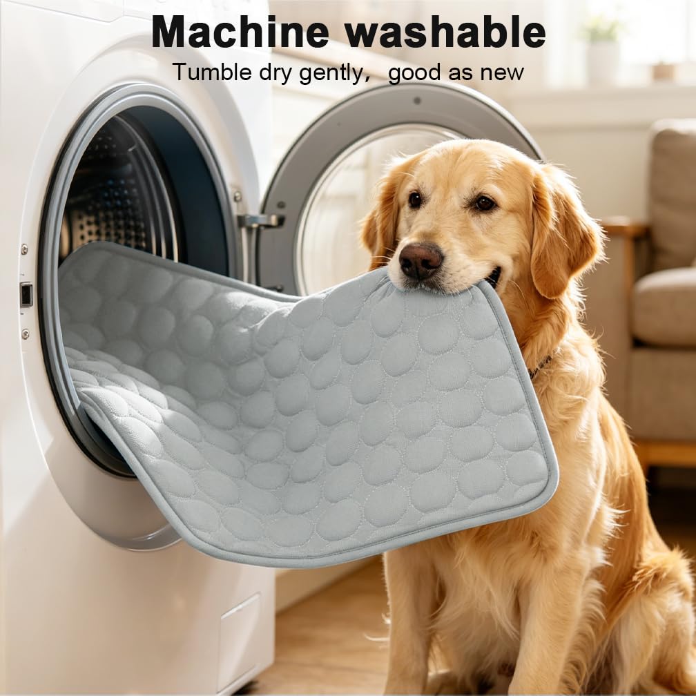 A pet rests on the MeiLiMiYu dog cooling mat.