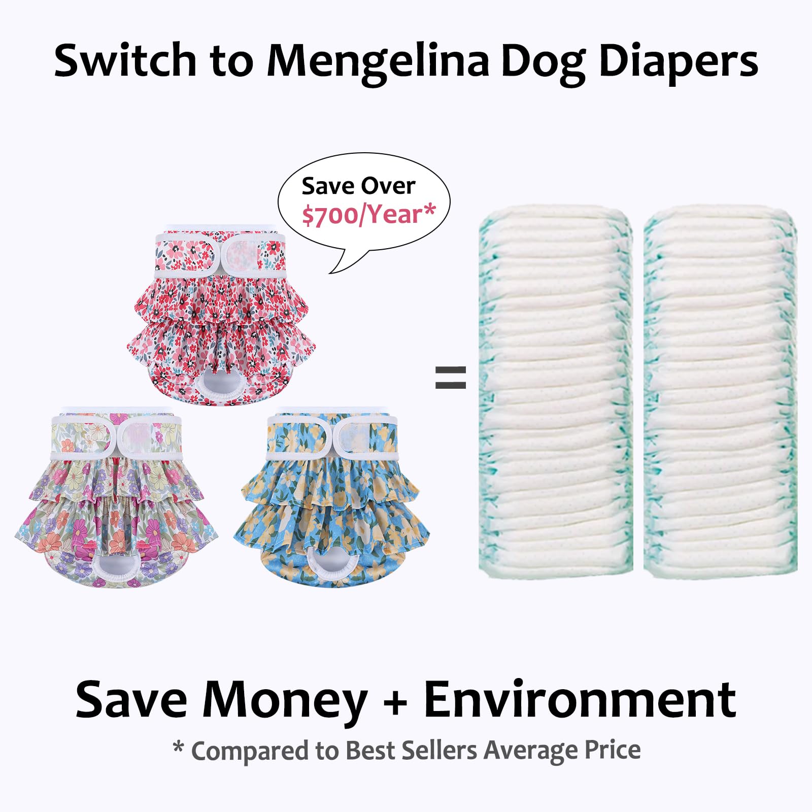 Mengelina female dog diapers with the absorbent inner layers visible.