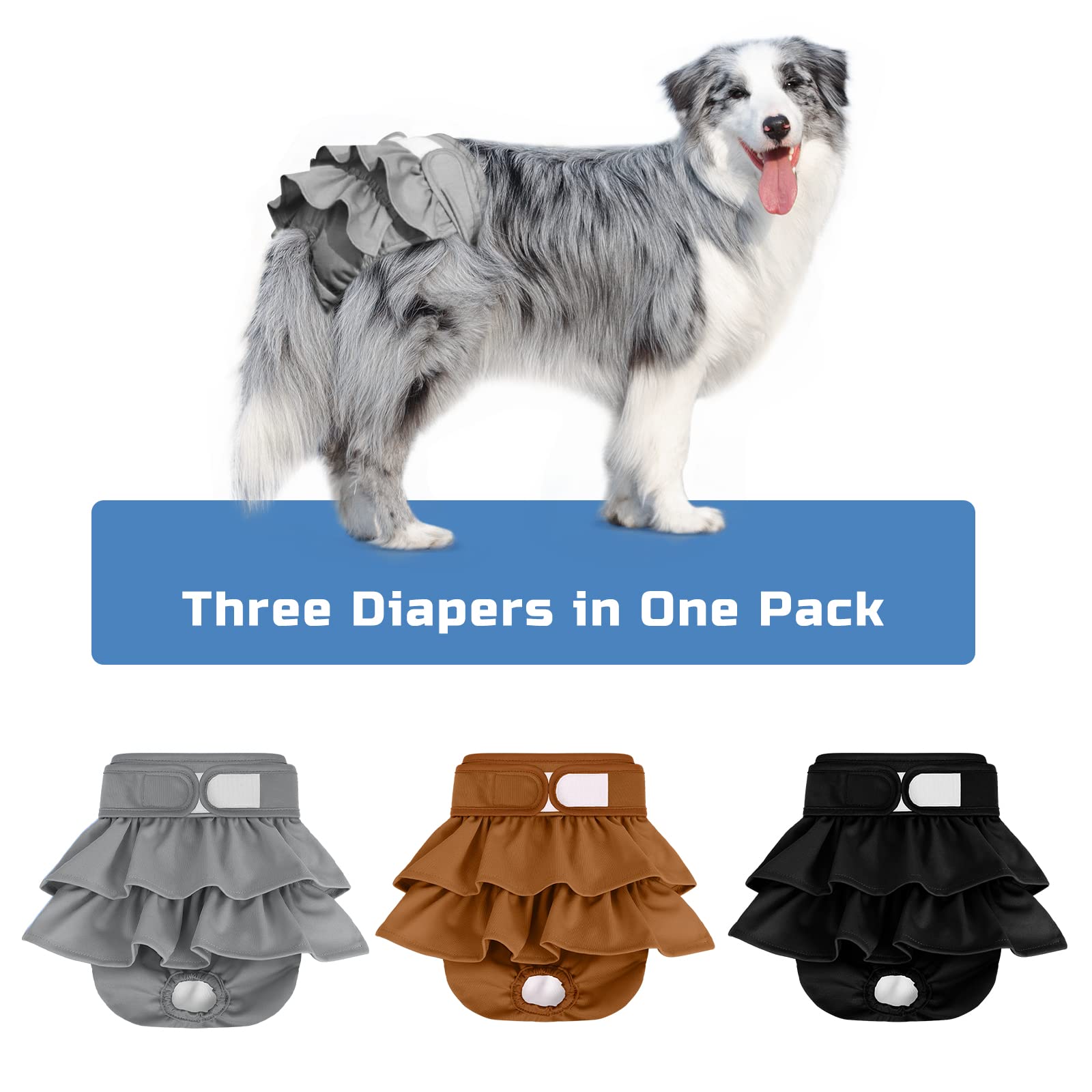 Mengelina female dog diapers showing the adjustable waist fastening.