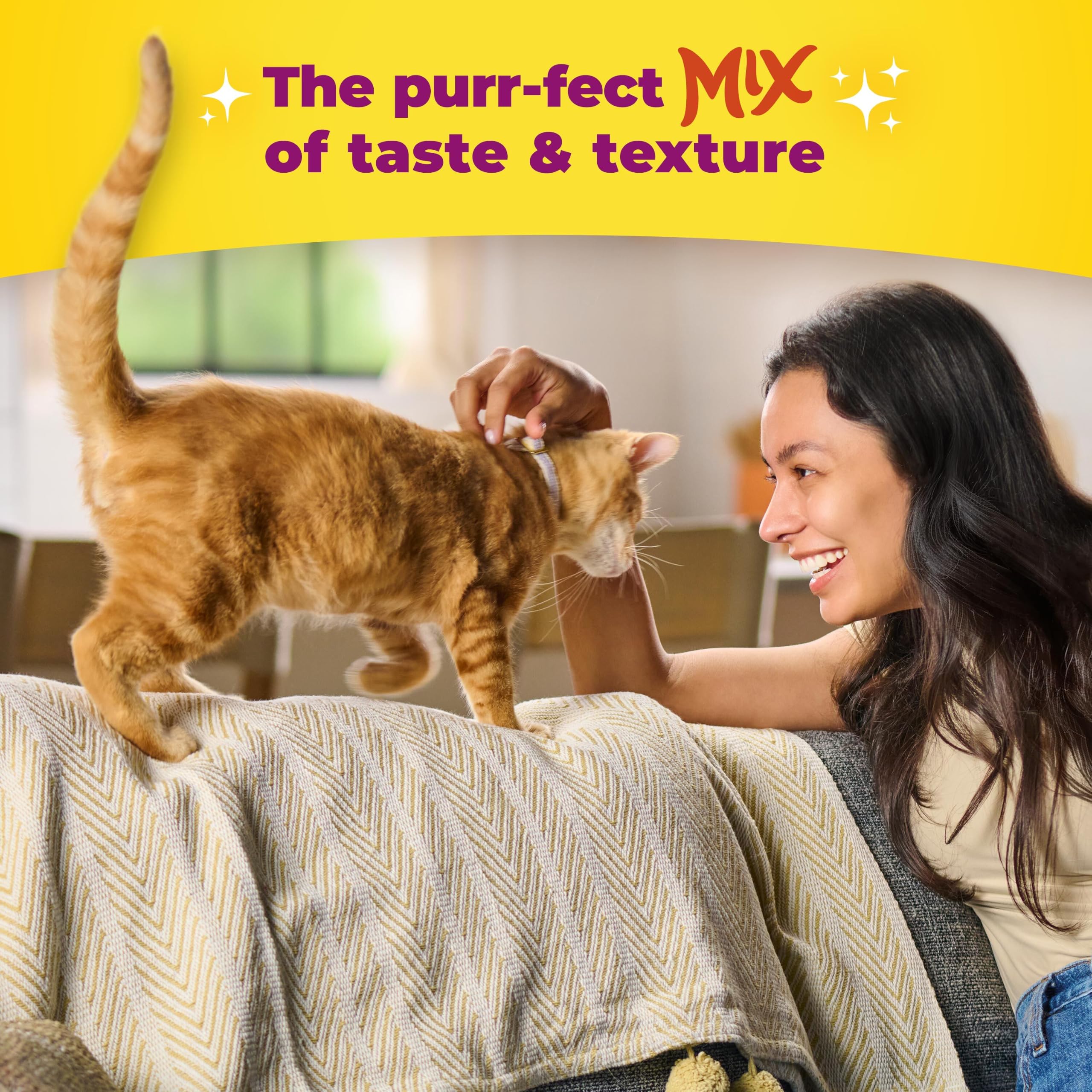 Meow Mix Irresistibles soft cat treats packaging highlighting the chicken flavor.